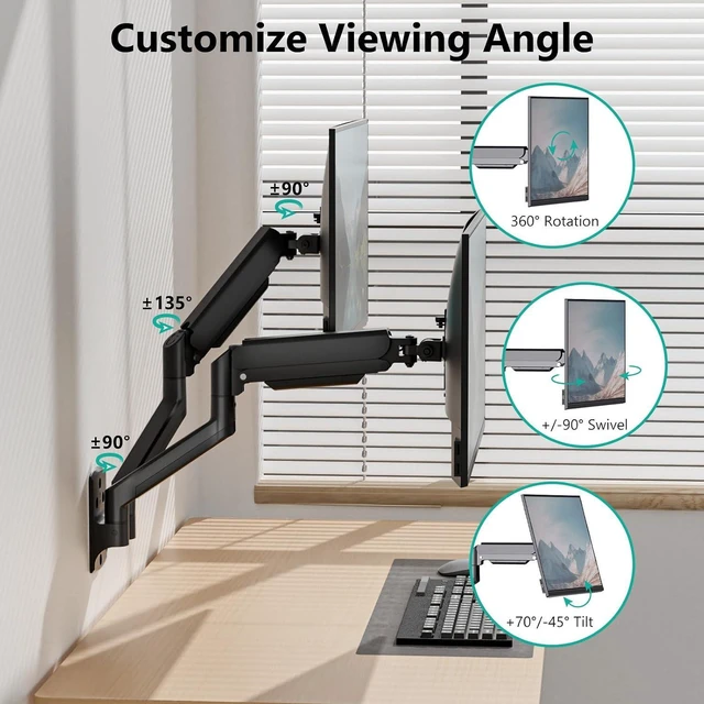 Alt view image 5 of 7 - WALI Dual Monitor Wall Mount for 17-32 inch Screens, up to 22 lbs per Arm