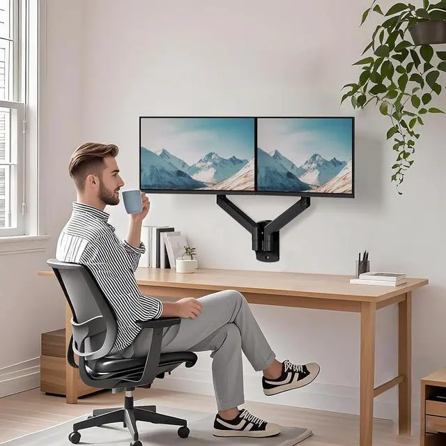 Alt view image 6 of 7 - WALI Dual Monitor Wall Mount for 17-32 inch Screens, up to 22 lbs per Arm