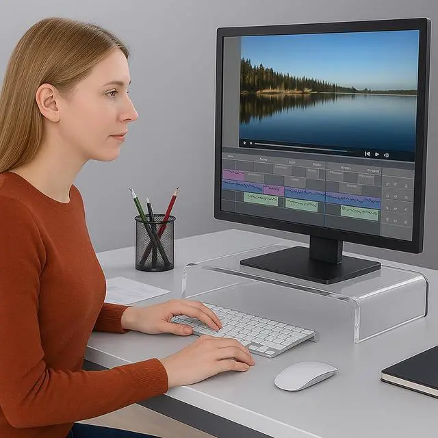 Alt view image 4 of 7 - AMT Premium Acrylic Clear Monitor Stand Laptop/PC/Multimedia Monitor Riser for Home Office