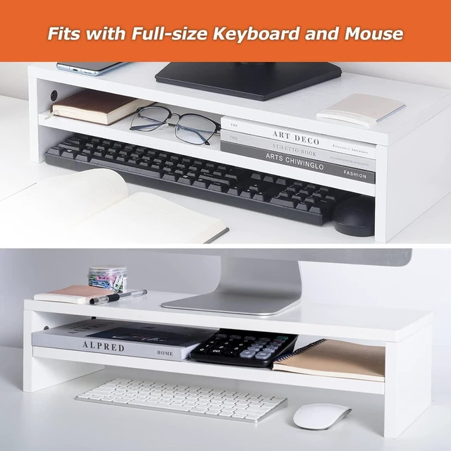 Alt view image 4 of 5 - BEYGORM Monitor Stand Riser, White, 21.6 inch, 2 Tiers Wood Desk Shelf