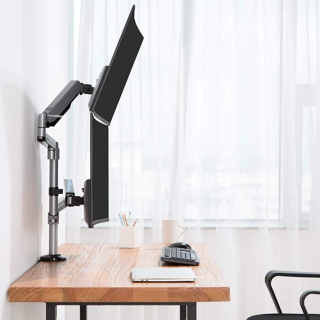 Alt view image 2 of 7 - AVLT Dual Stacked Monitor Arm Desk Mount for 17-32", Extra Tall - Silver