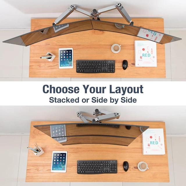 Alt view image 5 of 7 - AVLT Dual Stacked Monitor Arm Desk Mount for 17-32", Extra Tall - Silver