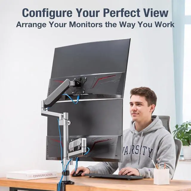 Alt view image 6 of 7 - AVLT Dual Stacked Monitor Arm Desk Mount for 17-32", Extra Tall - Silver
