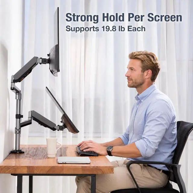 Alt view image 7 of 7 - AVLT Dual Stacked Monitor Arm Desk Mount for 17-32", Extra Tall - Silver