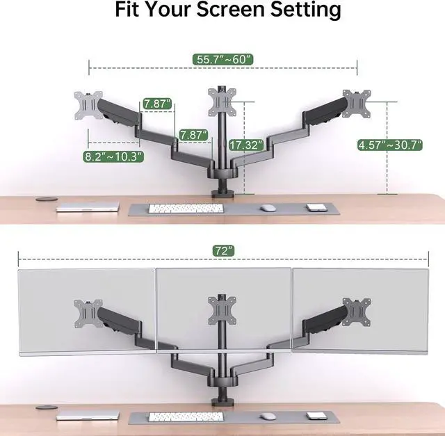Alt view image 4 of 7 - Gas Spring Triple Monitor Desk Mount for Screens up to 27 inch