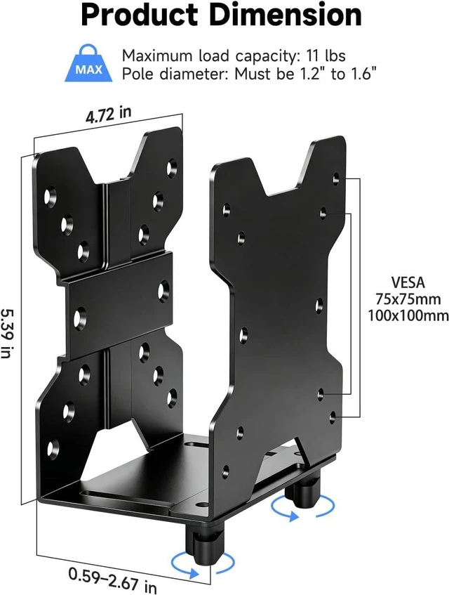 Alt view image 4 of 7 - suptek Thin Client Mount Bracket Adjustable Mini PC Mount Bracket,CPU VESA Under Desk and Monitor Arm Computer Holder, Black, ZJJ002