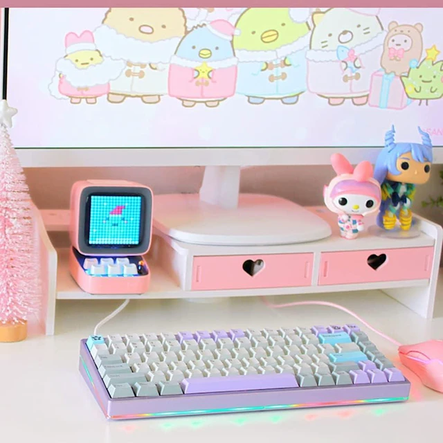 Alt view image 3 of 7 - Kawaii Desk Organizer Cute Desk Organizer with Drawers Monitor Riser Stand Monitor Riser Computer Stand for PC, Laptop, Printer