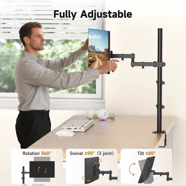 Alt view image 2 of 7 - Bracwiser Single Fully Adjustable Standing Height Monitor Arm Stand Mount 800mm Tall for Monitor Computer Screen 13 15 17 19 20 22 23 24 26 27 30 32 inch VESA 75 100 (MD7821)