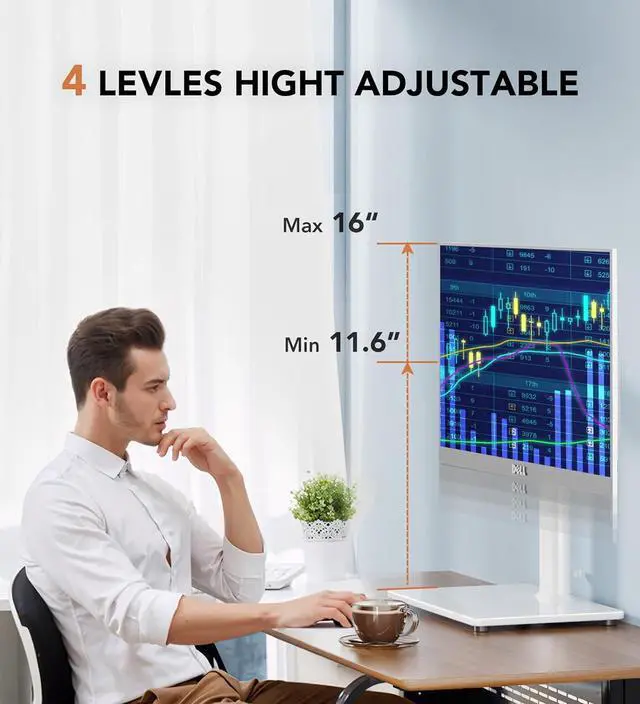 Alt view image 2 of 7 - Hemudu Single LCD Computer Monitor Free-Standing Desk Stand Riser for 13 inch to 32 inch Screen with Swivel, Height Adjustable, Rotation, Holds One (1) Screen up to 77Lbs(HT05W-001) White