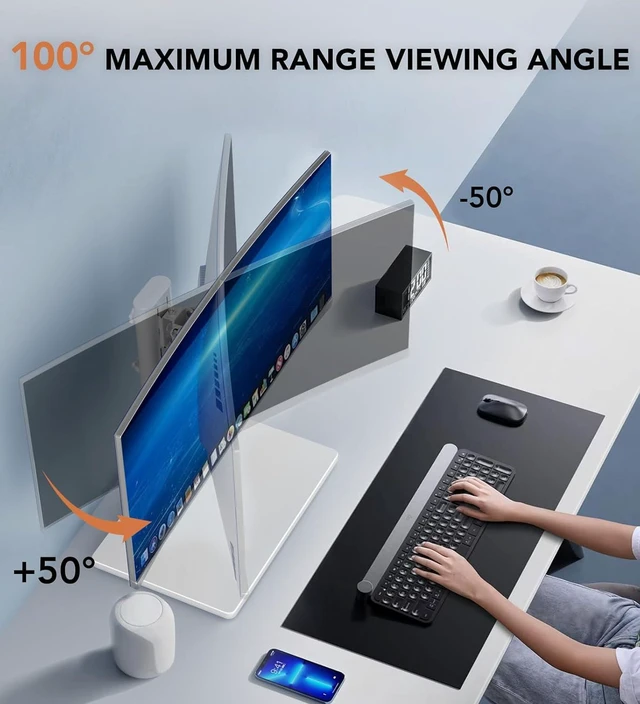 Alt view image 3 of 7 - Hemudu Single LCD Computer Monitor Free-Standing Desk Stand Riser for 13 inch to 32 inch Screen with Swivel, Height Adjustable, Rotation, Holds One (1) Screen up to 77Lbs(HT05W-001) White