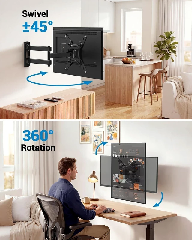 Alt view image 5 of 7 - Pipishell Full Motion TV Wall Mount for Echo Show 21/15 and 13-43 Inch Flat Curved Screen TVs & Monitors, Max VESA 200x200mm up to 44lbs, TV Mount Wall Bracket with Rotation Swivel Tilt Extension