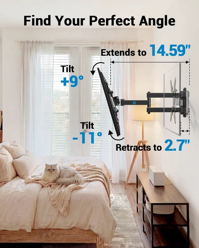 Alt view image 6 of 7 - Pipishell Full Motion TV Wall Mount for Echo Show 21/15 and 13-43 Inch Flat Curved Screen TVs & Monitors, Max VESA 200x200mm up to 44lbs, TV Mount Wall Bracket with Rotation Swivel Tilt Extension