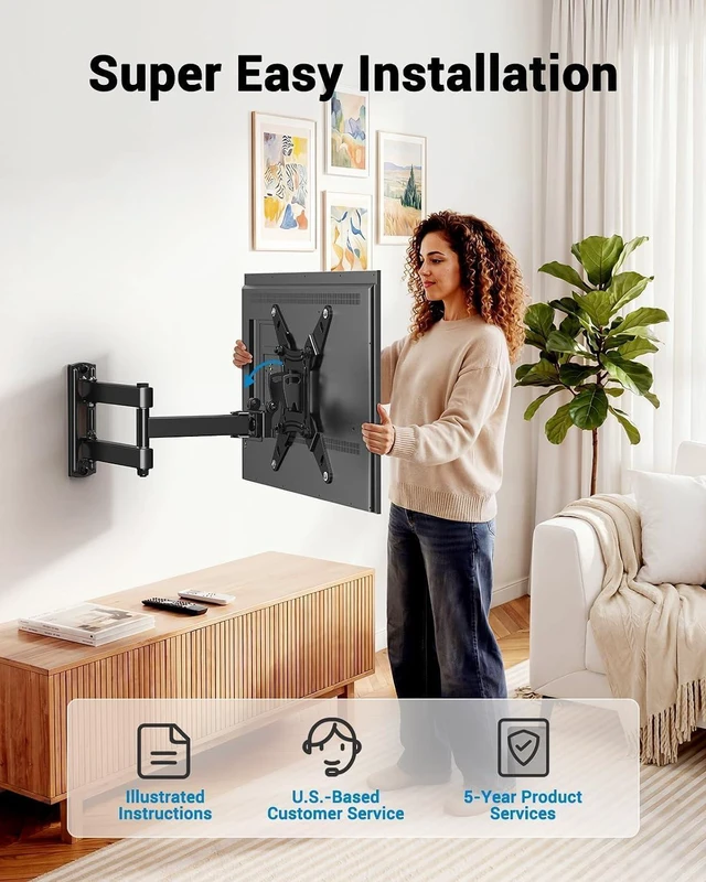 Alt view image 7 of 7 - Pipishell Full Motion TV Wall Mount for Echo Show 21/15 and 13-43 Inch Flat Curved Screen TVs & Monitors, Max VESA 200x200mm up to 44lbs, TV Mount Wall Bracket with Rotation Swivel Tilt Extension