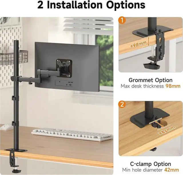 Alt view image 4 of 7 - Bracwiser Single Fully Adjustable Standing Height Monitor Arm Stand Mount 800mm Tall for Monitor Computer Screen 13 15 17 19 20 22 23 24 26 27 30 32 inch VESA 75 100 (MD7821)