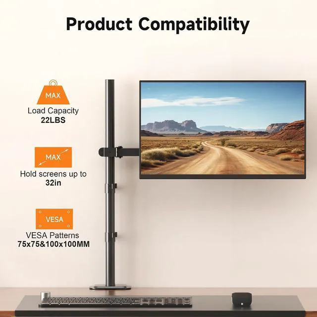 Alt view image 5 of 7 - Bracwiser Single Fully Adjustable Standing Height Monitor Arm Stand Mount 800mm Tall for Monitor Computer Screen 13 15 17 19 20 22 23 24 26 27 30 32 inch VESA 75 100 (MD7821)