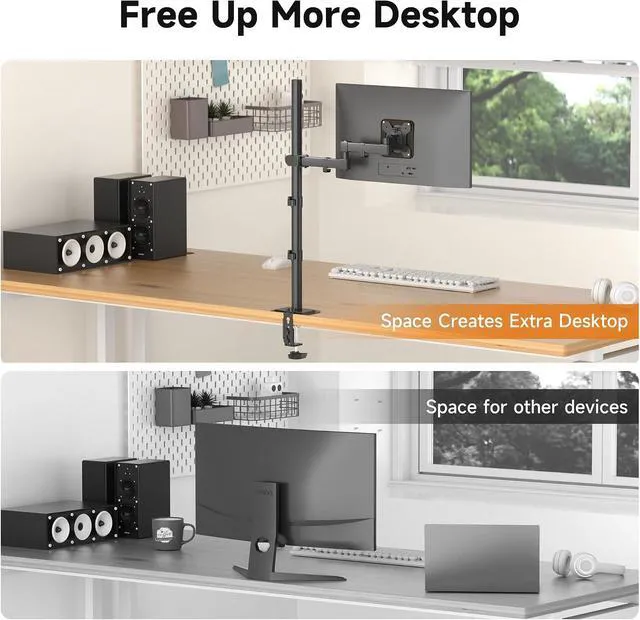 Alt view image 6 of 7 - Bracwiser Single Fully Adjustable Standing Height Monitor Arm Stand Mount 800mm Tall for Monitor Computer Screen 13 15 17 19 20 22 23 24 26 27 30 32 inch VESA 75 100 (MD7821)