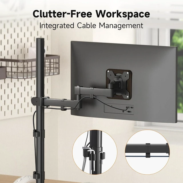 Alt view image 7 of 7 - Bracwiser Single Fully Adjustable Standing Height Monitor Arm Stand Mount 800mm Tall for Monitor Computer Screen 13 15 17 19 20 22 23 24 26 27 30 32 inch VESA 75 100 (MD7821)