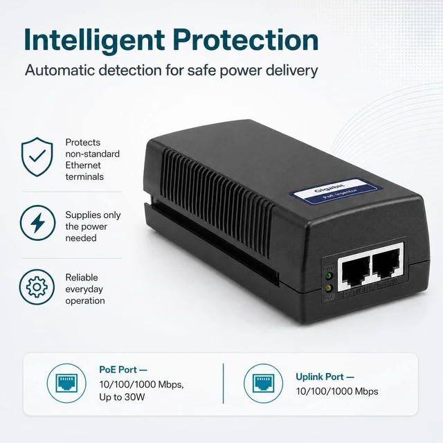 Alt view image 5 of 6 - BV-Tech 30W Gigabit PoE+ Injector (325 Feet Range) 54V IEEE 802.3at/af and NDAA Compliant Plug and Play Power Adapter for IP Cameras, CCTV & Phones