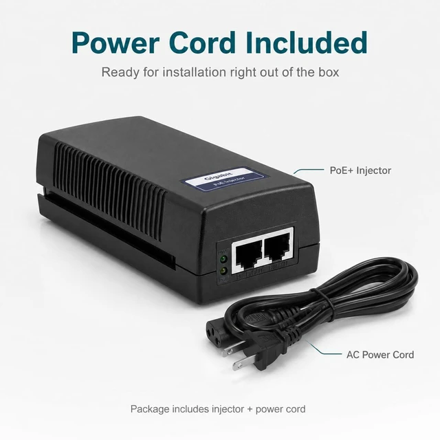 Alt view image 6 of 6 - BV-Tech 30W Gigabit PoE+ Injector (325 Feet Range) 54V IEEE 802.3at/af and NDAA Compliant Plug and Play Power Adapter for IP Cameras, CCTV & Phones