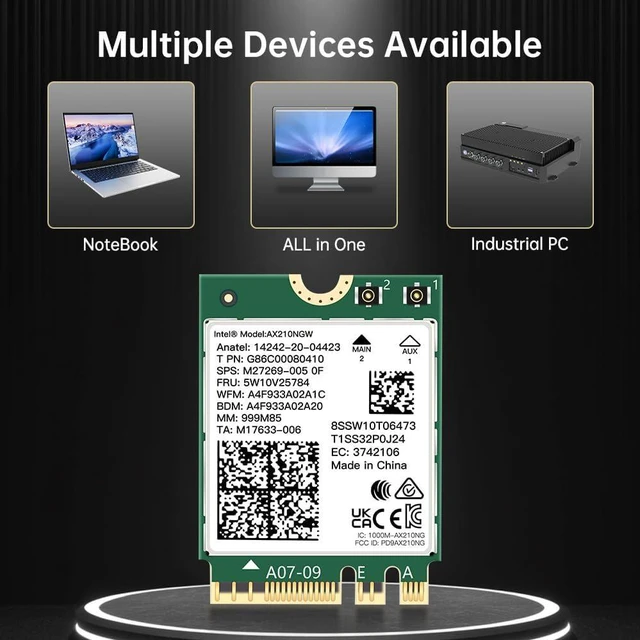 Alt view image 7 of 7 - AX210NGW WiFi 6E 5400Mbps for Intel AX210 Tri-Band BT5.3 M.2 2230 PC Laptop