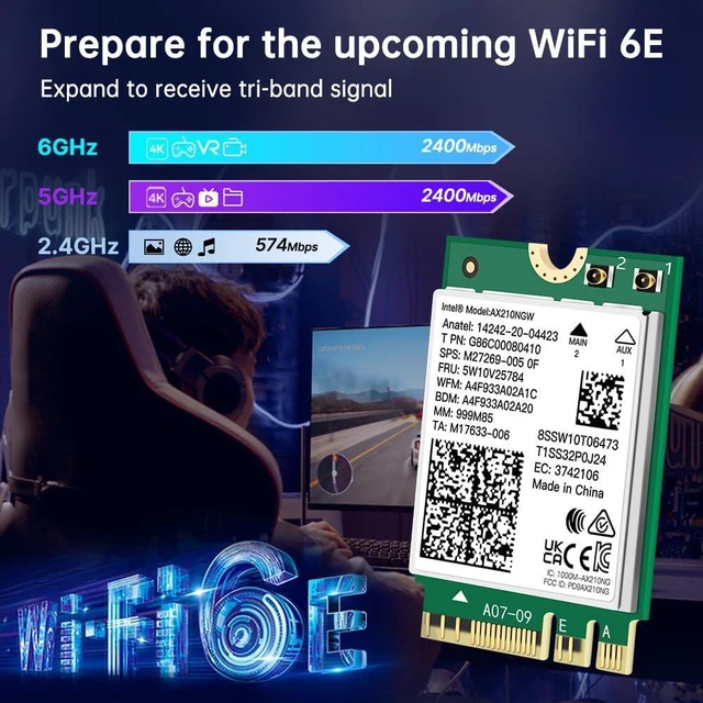 Alt view image 2 of 7 - AX210NGW WiFi 6E 5400Mbps for Intel AX210 Tri-Band BT5.3 M.2 2230 PC Laptop