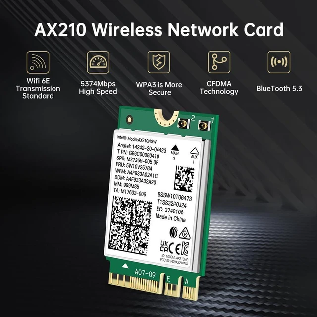 Alt view image 3 of 7 - AX210NGW WiFi 6E 5400Mbps for Intel AX210 Tri-Band BT5.3 M.2 2230 PC Laptop