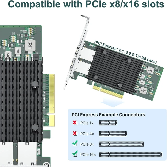 Alt view image 4 of 7 - ipolex 10Gb Network Card Compatible for Intel X540-T2 PCIE Ethernet Card with X540-BT2 Chip, Dual RJ45 Port, 10G Converged Network LAN Adapter, Support Windows/Linux/Vmware/ESX/Freebsd Server