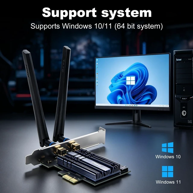 Alt view image 3 of 7 - WiFi 6 Gaming PCIe Card Low Latency 3000Mbps Bluetooth 5.2 Windows 11/10