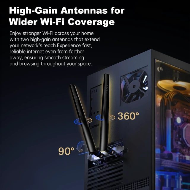 Alt view image 6 of 7 - WiFi 6 Gaming PCIe Card Low Latency 3000Mbps Bluetooth 5.2 Windows 11/10