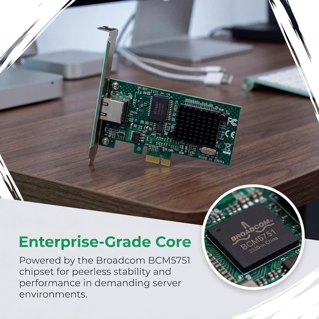 Alt view image 2 of 7 - PCIe Gigabit Ethernet Server Adapter with Broadcom NetXtreme BCM5751 10/100/1000Mbps Gigabit Desktop PCI-E Network Card NIC
