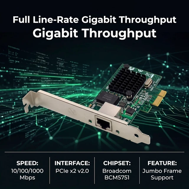Alt view image 4 of 7 - PCIe Gigabit Ethernet Server Adapter with Broadcom NetXtreme BCM5751 10/100/1000Mbps Gigabit Desktop PCI-E Network Card NIC