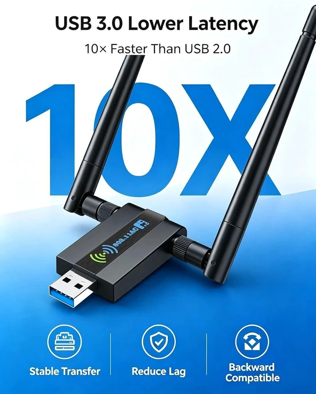 Alt view image 6 of 7 - Wireless USB WiFi Adapter for PC: 1300Mbps 5G/2.4G Dual 5dBi High-gain Antennas WiFi Adapter for Desktop PC, Wireless Network Dongle for Windows11/10/7