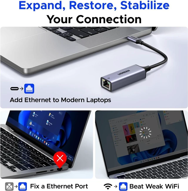 Alt view image 3 of 7 - UGREEN USB C to Ethernet Adapter, Plug and Play 1Gbps Aluminum Adapter