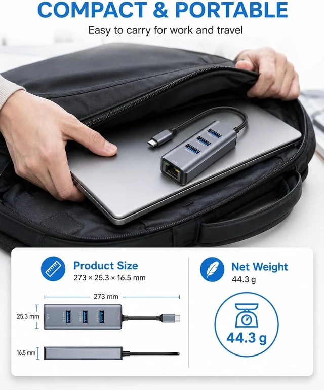 Alt view image 7 of 7 - ABLEWE 4-in-1 USB C Hub with Gigabit Ethernet Adapter, 3 USB 3.0 Ports