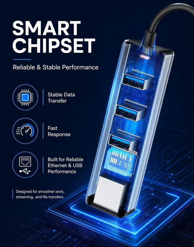 Alt view image 6 of 7 - ABLEWE 4-in-1 USB C Hub with Gigabit Ethernet Adapter, 3 USB 3.0 Ports