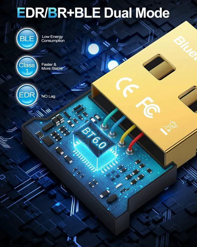 Alt view image 2 of 7 - 6.0 USB Bluetooth Adapter for PC, Bluetooth Dongle, Plug-and-Play for PC, Laptop, Mouse, Keyboard, Headsets, Speakers, Support Windows 11/10/8.1/7