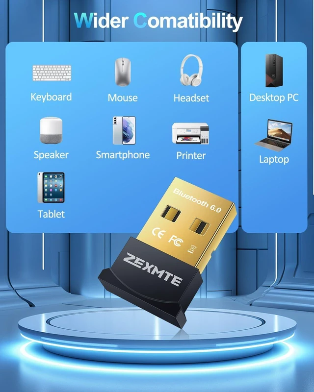 Alt view image 5 of 7 - 6.0 USB Bluetooth Adapter for PC, Bluetooth Dongle, Plug-and-Play for PC, Laptop, Mouse, Keyboard, Headsets, Speakers, Support Windows 11/10/8.1/7