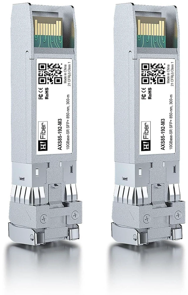 Main image of H!Fiber 10G Multimode SFP+ LC Module, 10GBase-SR Fiber Transceiver for Cisco SFP-10G-SR, Meraki MA-SFP-10GB-SR, Ubiquiti UniFi UF-MM-10G, Mikrotik, Netgear and More (MMF,850nm,300m,DDM) 2 Pack