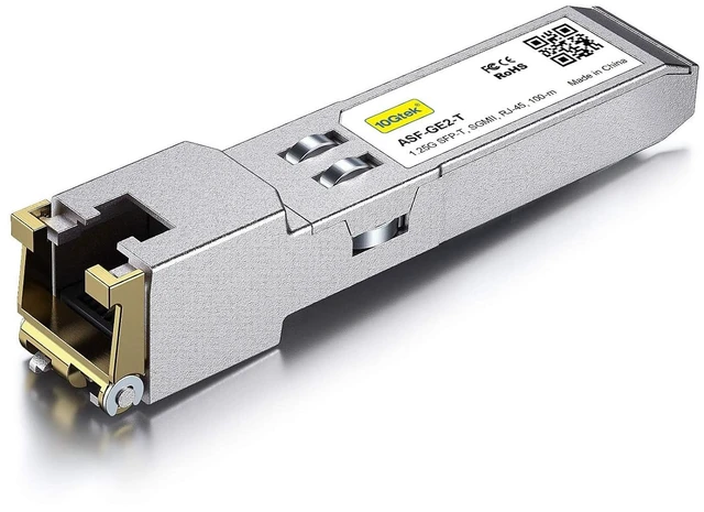 Main image of 10/100/1000Base-T Copper SFP, Auto-Negotiation SFP to RJ45 Mini-GBIC Transceiver, Compatible with Mikrotik S-RJ01