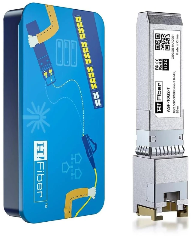 Main image of H!Fiber 10Gb SFP+ RJ45 Module, 10Gbase-T Ethernet SFP+ Copper Transceiver Support 10G/5G/2.5G/1.25G, Compatible with Cisco SFP-10G-T-S,Ubiquiti UF-RJ45-10G, UniFi, TP-Link, Meraki, MikroTik, 30m