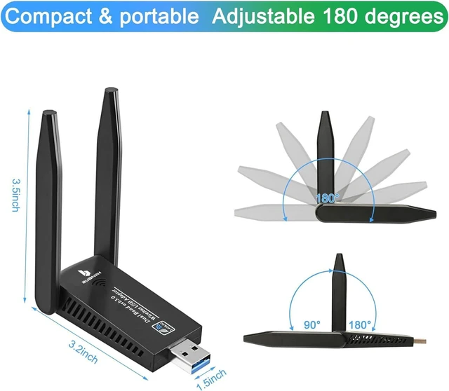 Alt view image 5 of 6 - WiFi Adapter for Desktop PC, 1300Mbps Dual 5Dbi Antennas, USB 3.0