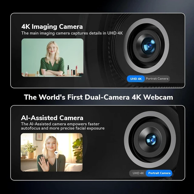 Alt view image 2 of 7 - EMEET Piko 4K Webcam for Streaming, Worlds 1st Dual-Camera AI-Powered 4K