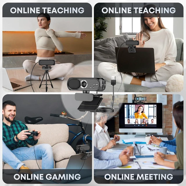 Alt view image 7 of 7 - 1080P HD Webcam with Microphone, Noise Cancellation, Privacy Cover, Wide-Angle Lens, Auto Light Correction, Plug & Play USB Webcam for Laptop, Desktop, PC, Mac, Zoom, Skype, Streaming (Black)