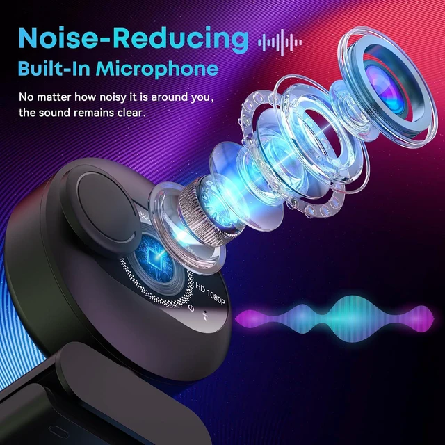 Alt view image 6 of 7 - Webcam for PC with Microphone - 1080P FHD Webcam with Privacy Cover, Noise Cancellation, Wide-Angle Lens, Auto Light Correction, Plug and Play USB Web Camera for Laptop, Desktop, PC, Mac, Zoom, Skype