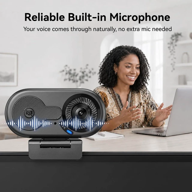 Alt view image 3 of 7 - EMEET C100 2K Webcam for PC with Rotating Privacy Cover, Mic & Metal Clip