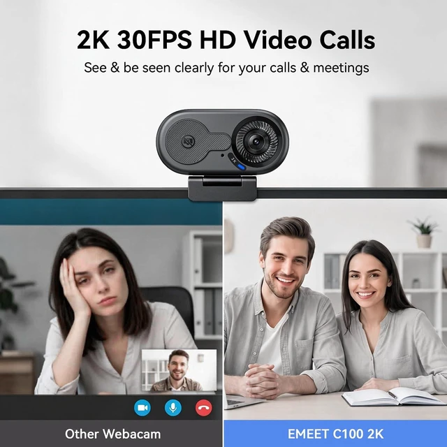 Alt view image 2 of 7 - EMEET C100 2K Webcam for PC with Rotating Privacy Cover, Mic & Metal Clip