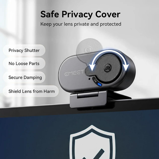 Alt view image 4 of 7 - EMEET C100 2K Webcam for PC with Rotating Privacy Cover, Mic & Metal Clip