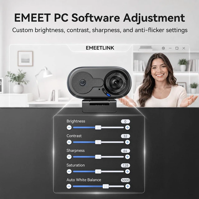 Alt view image 7 of 7 - EMEET C100 2K Webcam for PC with Rotating Privacy Cover, Mic & Metal Clip