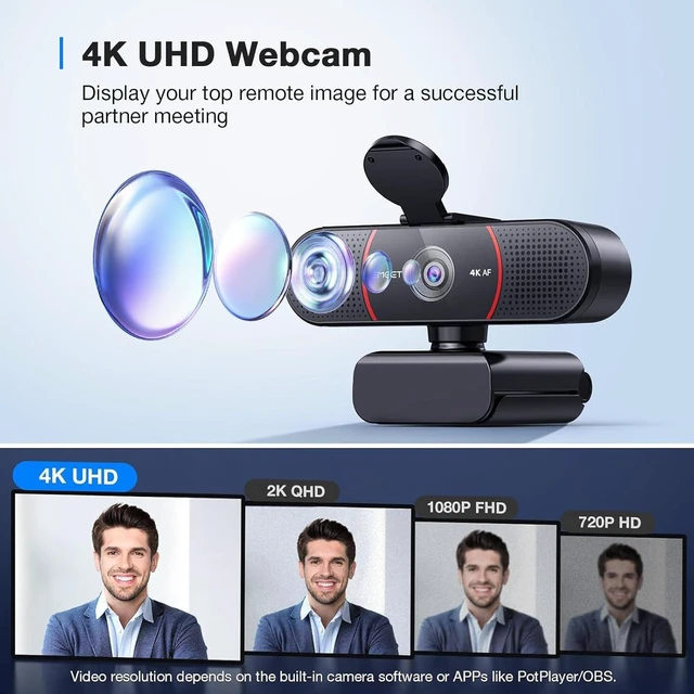 Alt view image 2 of 7 - EMEET C960 4K Webcam for PC, PDAF Auto Focus, Dual Omni Mics, 73° FOV