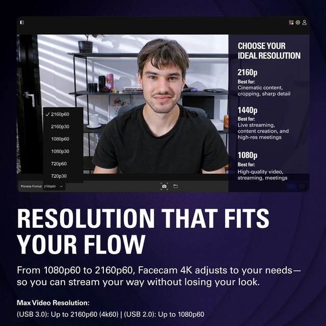 Alt view image 5 of 7 - Elgato Facecam 4K, 4K60 Studio Webcam, DSLR-Like Control